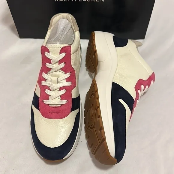 Ralph Lauren Rylee Womens Shoes Sneakers Cream Leather  Suede multi color 9.5