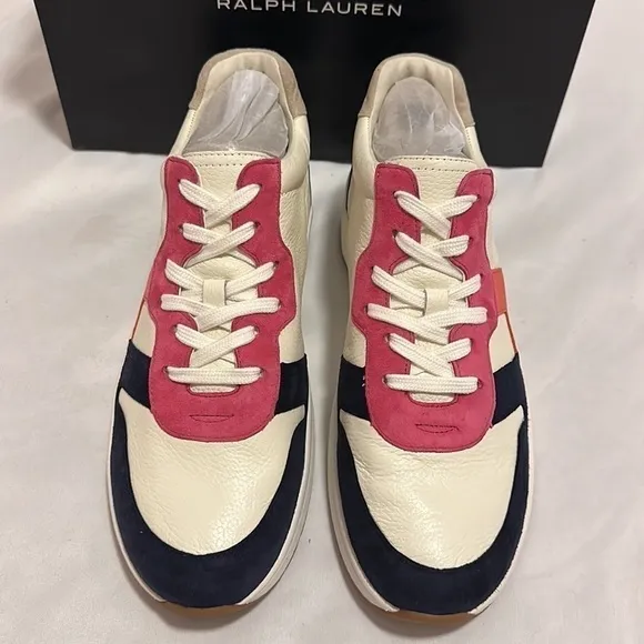 Ralph Lauren Rylee Womens Shoes Sneakers Cream Leather  Suede multi color 9.5