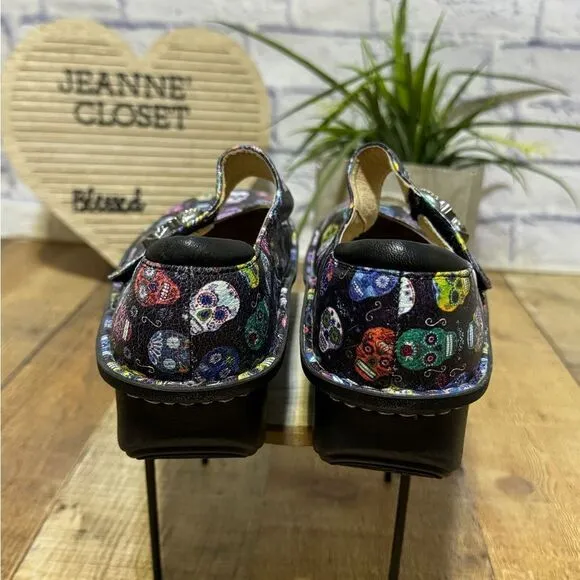 RARE Alegria Paloma Mary Jane Sugar Skull Print Shoes 39 Dia De Los Muertos US 9