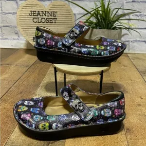 RARE Alegria Paloma Mary Jane Sugar Skull Print Shoes 39 Dia De Los Muertos US 9