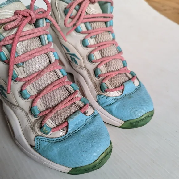 REEBOK Question Kamikaze II Easter blue pink high top basketball shoes