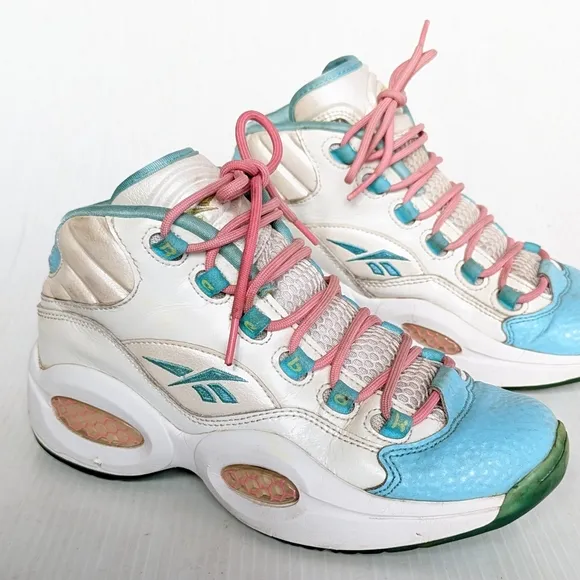 REEBOK Question Kamikaze II Easter blue pink high top basketball shoes