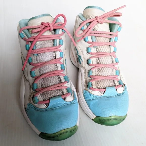 REEBOK Question Kamikaze II Easter blue pink high top basketball shoes