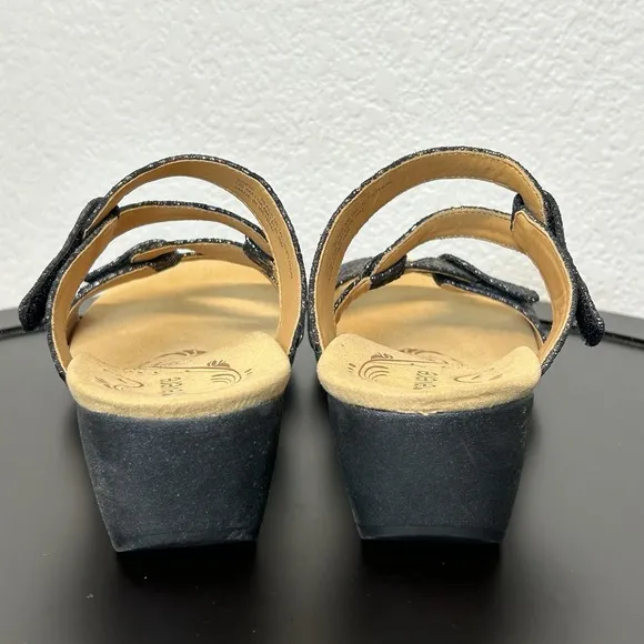 Revere Sofia Sandals Women Comfort Shoe Wedge Slide Metallic Black Python Size 8