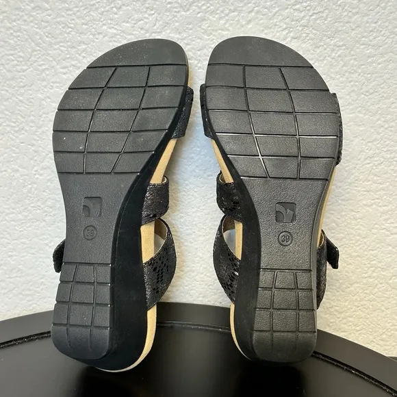 Revere Sofia Sandals Women Comfort Shoe Wedge Slide Metallic Black Python Size 8