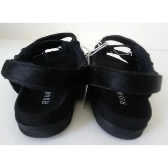 ROAM Black Calfhair Comfy Strappy Sandals Memory Foam Hug-Fit Shoes  NWT