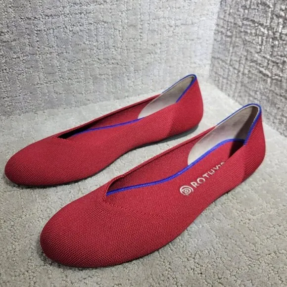 Rothys The Flat Scooter Red Round Toe Slip on Flat Shoes Women's Multiple Sizes