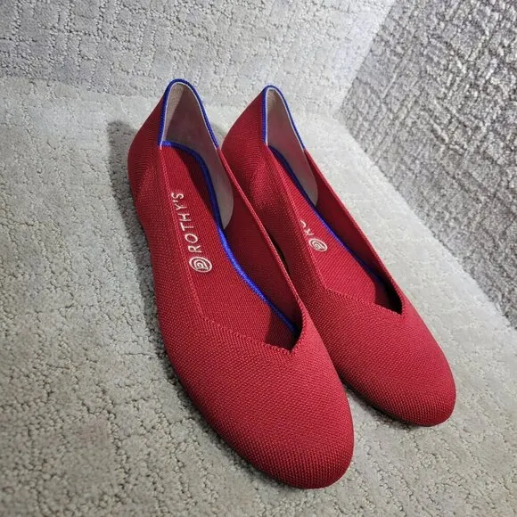Rothys The Flat Scooter Red Round Toe Slip on Flat Shoes Women's Multiple Sizes