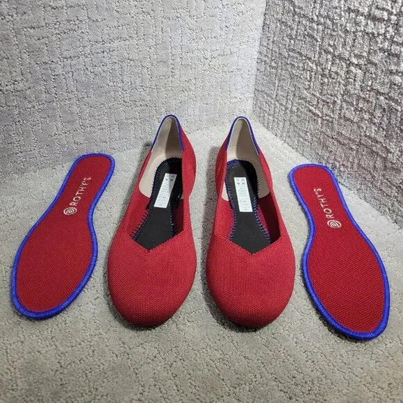 Rothys The Flat Scooter Red Round Toe Slip on Flat Shoes Women's Multiple Sizes