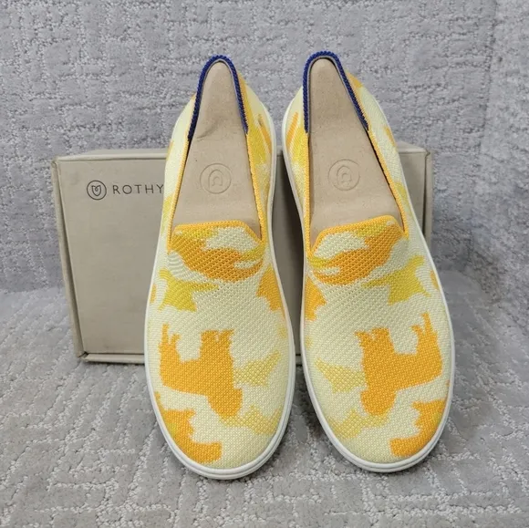 Rothy's The Kids Sneaker Yellow Puppy Camo Slip On Shoes Big Kids Size 4