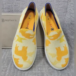 Rothy's The Kids Sneaker Yellow Puppy Camo Slip On Shoes Big Kids Size 4