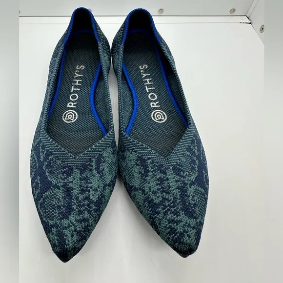 Rothy’s The Point~ Emerald Blue Snake Print Retired Shoes Size 7