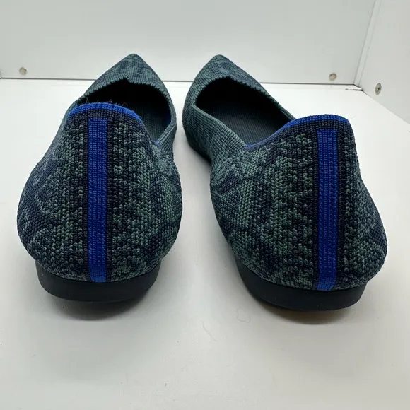Rothy’s The Point~ Emerald Blue Snake Print Retired Shoes Size 7