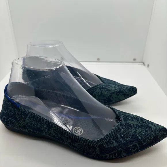 Rothy’s The Point~ Emerald Blue Snake Print Retired Shoes Size 7