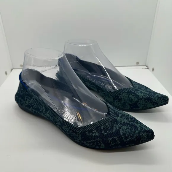 Rothy’s The Point~ Emerald Blue Snake Print Retired Shoes Size 7