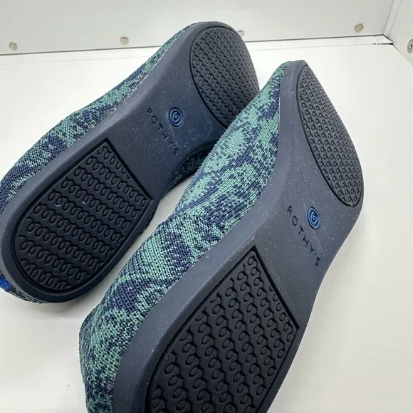 Rothy’s The Point~ Emerald Blue Snake Print Retired Shoes Size 7