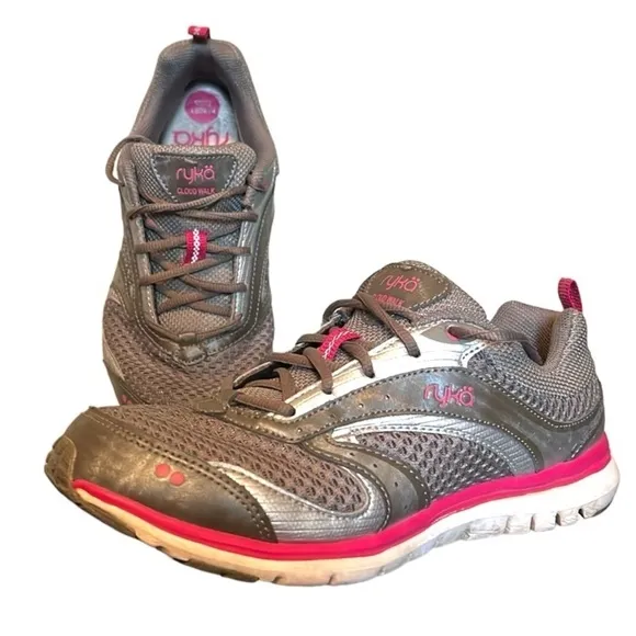 RYKA Women's CloudWalk Shoes Sneakers Gray &amp; Pink Size 7.5M
