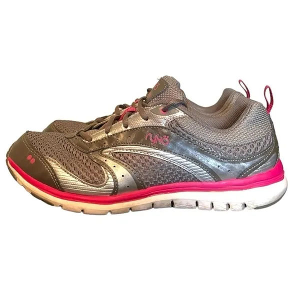RYKA Women's CloudWalk Shoes Sneakers Gray &amp; Pink Size 7.5M