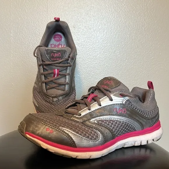 RYKA Women's CloudWalk Shoes Sneakers Gray &amp; Pink Size 7.5M