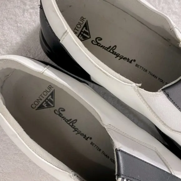 Sandbaggers Contour Fit Two Tone Black &amp; White Allison Slip On Golf Shoes 11
