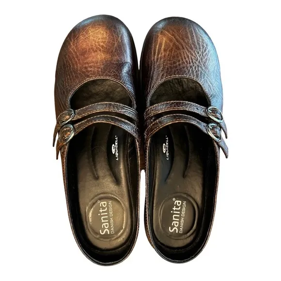 Sanita Danish Design Metallic Bronze Leather Mary Jane Clog Shoes sz 39/US 7.5-8