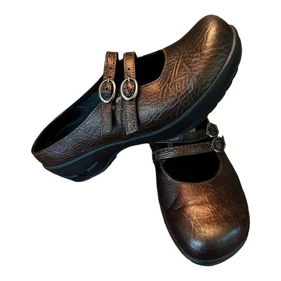 Sanita Danish Design Metallic Bronze Leather Mary Jane Clog Shoes sz 39/US 7.5-8