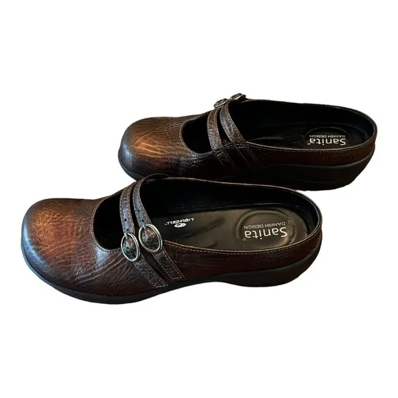 Sanita Danish Design Metallic Bronze Leather Mary Jane Clog Shoes sz 39/US 7.5-8