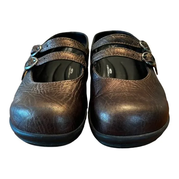 Sanita Danish Design Metallic Bronze Leather Mary Jane Clog Shoes sz 39/US 7.5-8