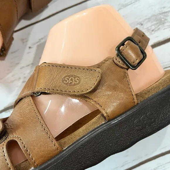 SAS Huggy Sandal Shoes Women US 8.5 N EU 39 Leather Comfort Caramel Cognac Brown