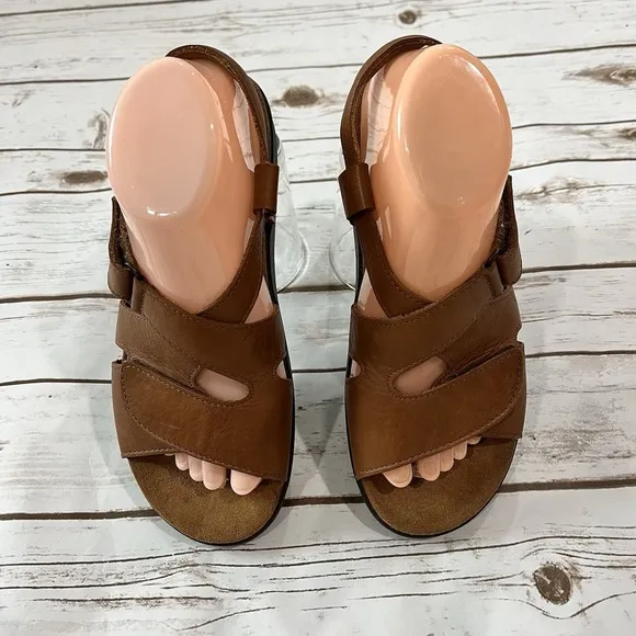 SAS Huggy Sandal Shoes Women US 8.5 N EU 39 Leather Comfort Caramel Cognac Brown