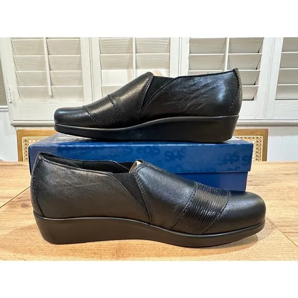 SAS Nora Slip On Loafer Black/Lizard Size 10 Slim NIB Leather Comfort Modern