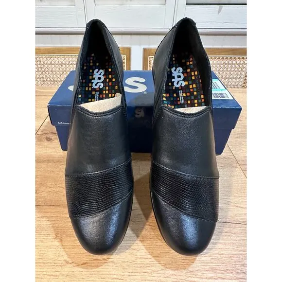 SAS Nora Slip On Loafer Black/Lizard Size 10 Slim NIB Leather Comfort Modern