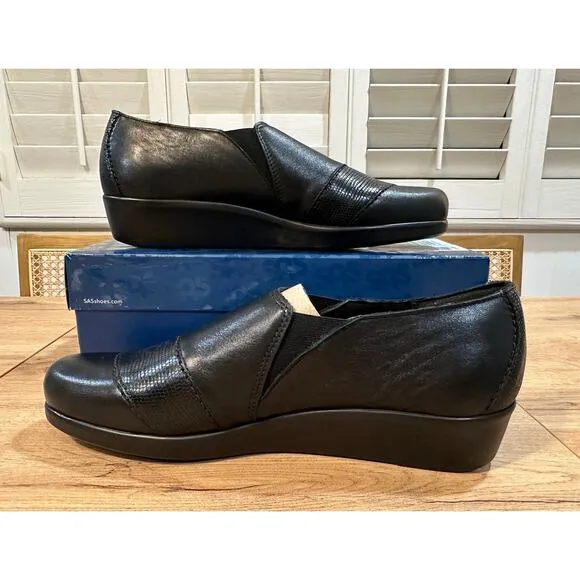 SAS Nora Slip On Loafer Black/Lizard Size 10 Slim NIB Leather Comfort Modern
