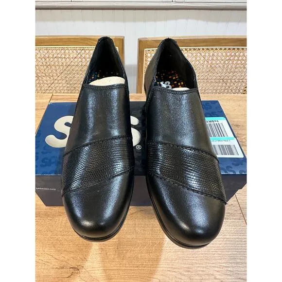 SAS Nora Slip On Loafer Black/Lizard Size 10 Slim NIB Leather Comfort Modern