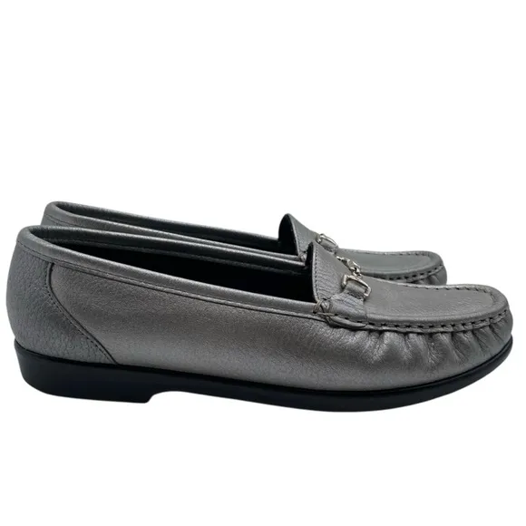 SAS Womens Shoes Metro Leather Loafers Sz 10 Medium Pewter Silver Flats Comfort