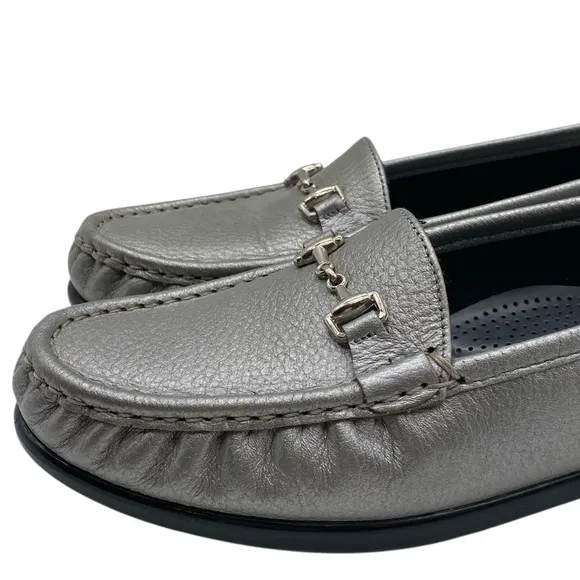 SAS Womens Shoes Metro Leather Loafers Sz 10 Medium Pewter Silver Flats Comfort