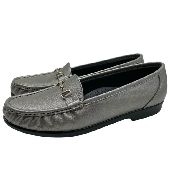 SAS Womens Shoes Metro Leather Loafers Sz 10 Medium Pewter Silver Flats Comfort