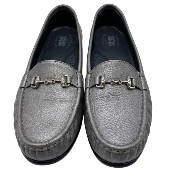 SAS Womens Shoes Metro Leather Loafers Sz 10 Medium Pewter Silver Flats Comfort