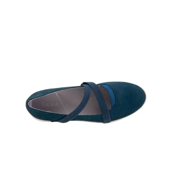 SAVA Womens Navy Mary Jane Strap Haely Round Toe Wedge Slip On Flats Shoes 10