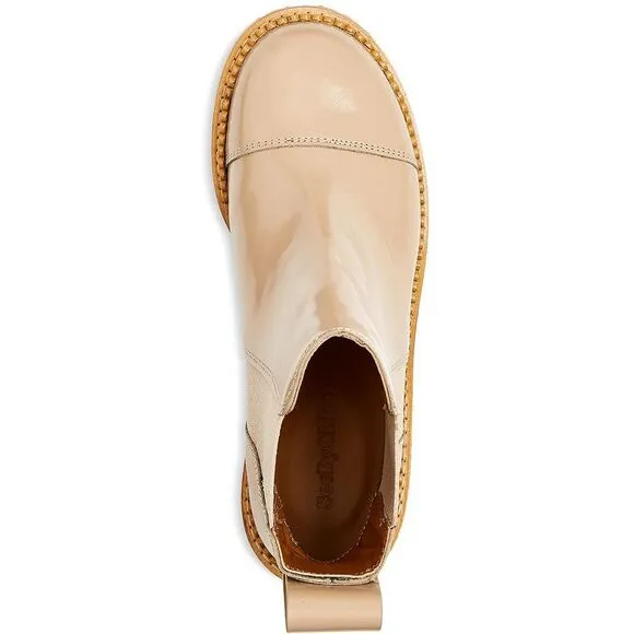 See by Chloe Womens Beige Leather Pull On Stretch Chelsea Boots Shoes Used