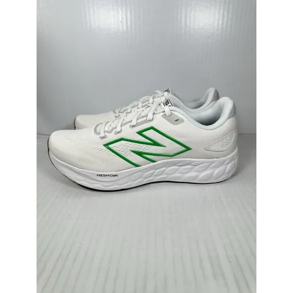 Size 9.5 New Balance Fresh Foam 680 v8 White Green Mens Running Shoes Sneakers