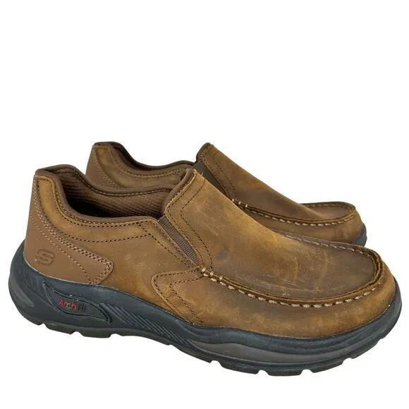 Skechers Arch Fit Motley Safety Shoes Leather Slip On Shoes 204184 Mens Size 8
