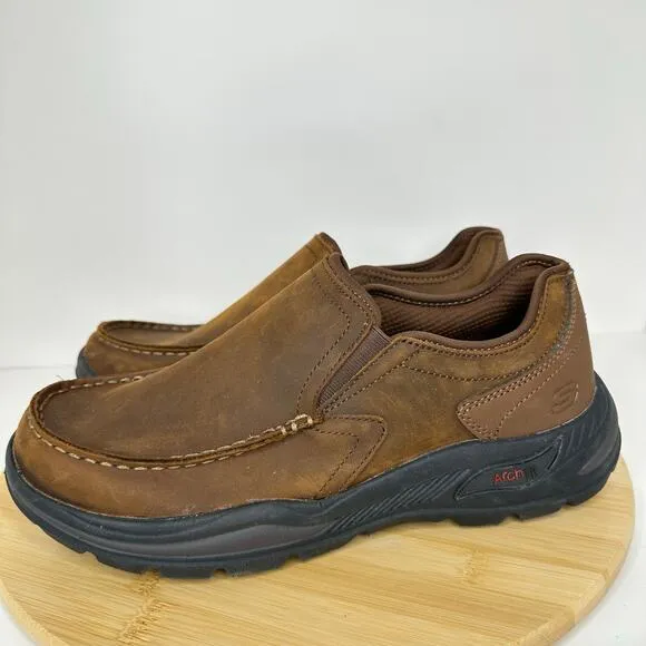 Skechers Arch Fit Motley Safety Shoes Leather Slip On Shoes 204184 Mens Size 8
