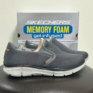 Skechers Charcoal Gray Orange Equalizer Double Play Slip On Fabric Memory Foam