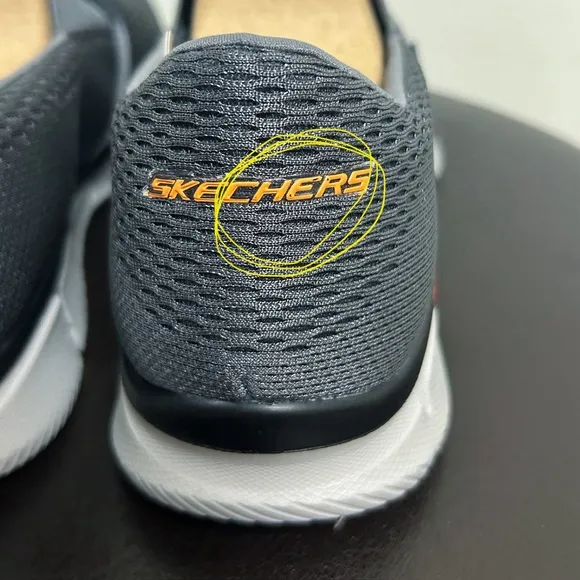 Skechers Charcoal Gray Orange Equalizer Double Play Slip On Fabric Memory Foam