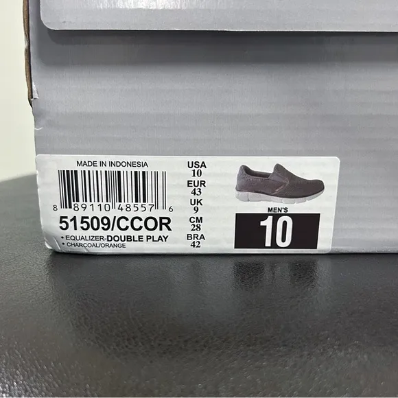 Skechers Charcoal Gray Orange Equalizer Double Play Slip On Fabric Memory Foam