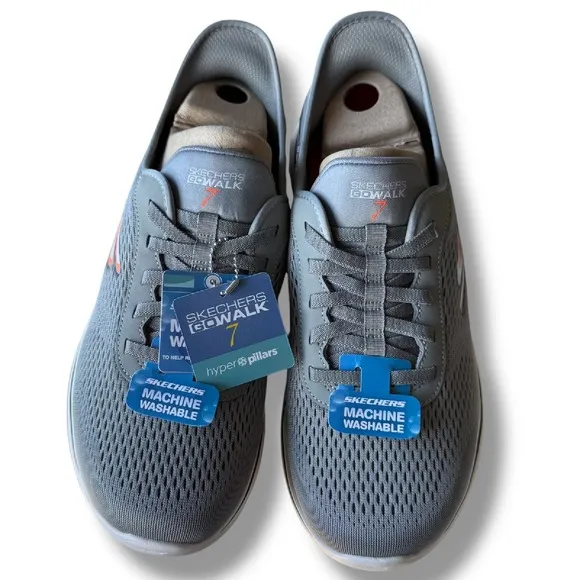 Skechers GO WALK 7 Slip-Ins Hands Free Extra Wide Fit‎ Gray Orange Men's Sz 9 WW