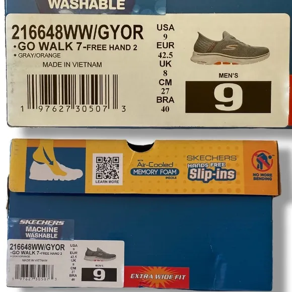 Skechers GO WALK 7 Slip-Ins Hands Free Extra Wide Fit‎ Gray Orange Men's Sz 9 WW