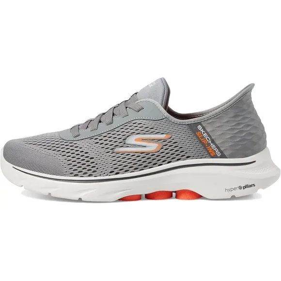 Skechers GO WALK 7 Slip-Ins Hands Free Extra Wide Fit‎ Gray Orange Men's Sz 9 WW