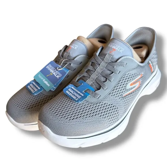 Skechers GO WALK 7 Slip-Ins Hands Free Extra Wide Fit‎ Gray Orange Men's Sz 9 WW